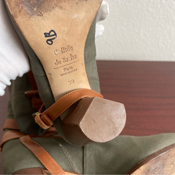COLISEE DE SACHA Green Brown Knee High Boots Size 38 - Picture 9 of 10